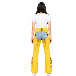 Lemon Rush leather biker chaps with open back design