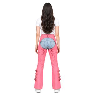 Women's pink leather assless riding chaps