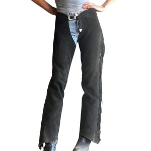 womens western black leather chap