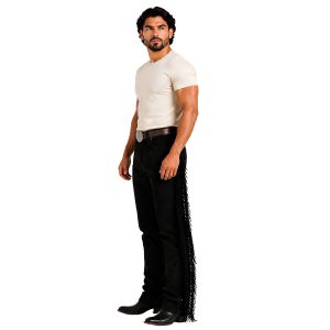 Black suede leather cowboy pants with fringe