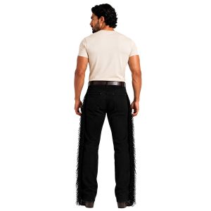 Men's black suede Western fringe pants