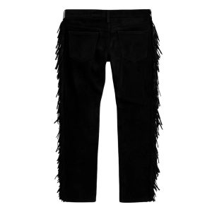 Black Suede Leather Western Pants with Fringe