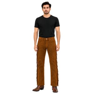 Classic Cowboy Brown Western Pants with Side Fringe