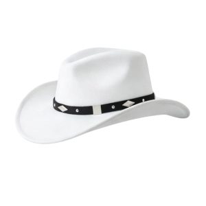 White cowboy hat with bold concho trim