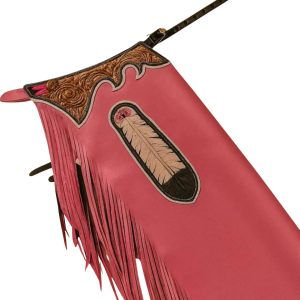 Red Premium Rodeo Chaps with Tooled Leather Yoke