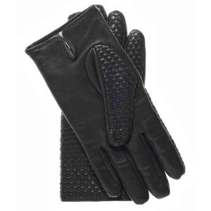 Weave Luxury Black Leather Gloves with Textured Finish