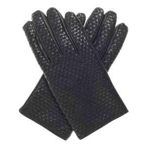 Weave Luxury Black Leather Gloves with Textured Finish