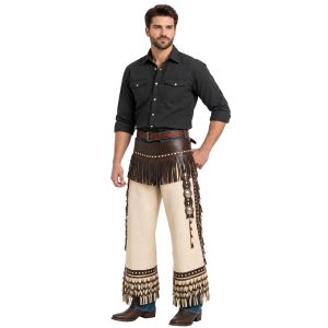 Western Buckaroo Leather Chaps with Classic Fringe
