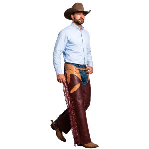 Classic Cowboy Buckaroo Chaps with Leather Detailing