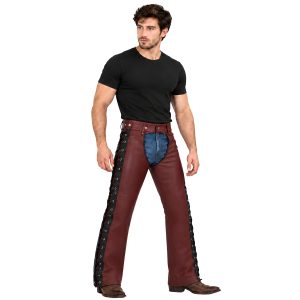 Men's Two-Tone Motorcycle Chaps with Lace-Up Sides