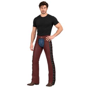 1. Classic Men's Biker Chaps with Two-Tone Leather Design