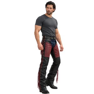 Two-Tone Men's Leather Motorcycle Chaps with Lace-Up Sides